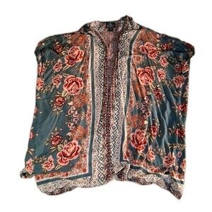 Angie Women's Floral Kimono Bohemian Style Open Front Sleeveless Large